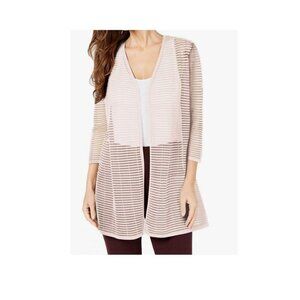 Alfani Woman Open Front Ottoman Sheer Stripe Cardigan Sweater Pink Plus Sz 2X